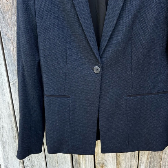 Elie Tahari Single Button Tweed Blazer Viscose Polyester Navy Blue 6 - Picture 6 of 15